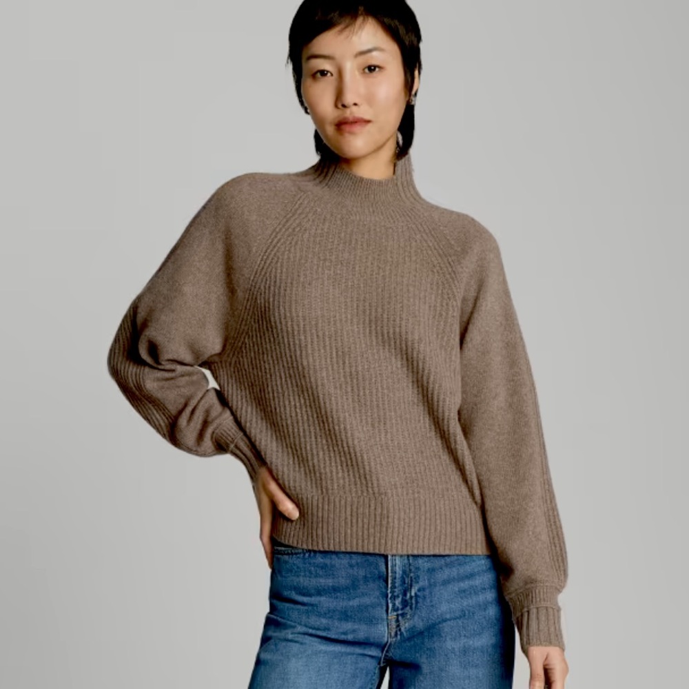 Everlane The Cashmere Ribbed Turtleneck - XL Brown/Tan